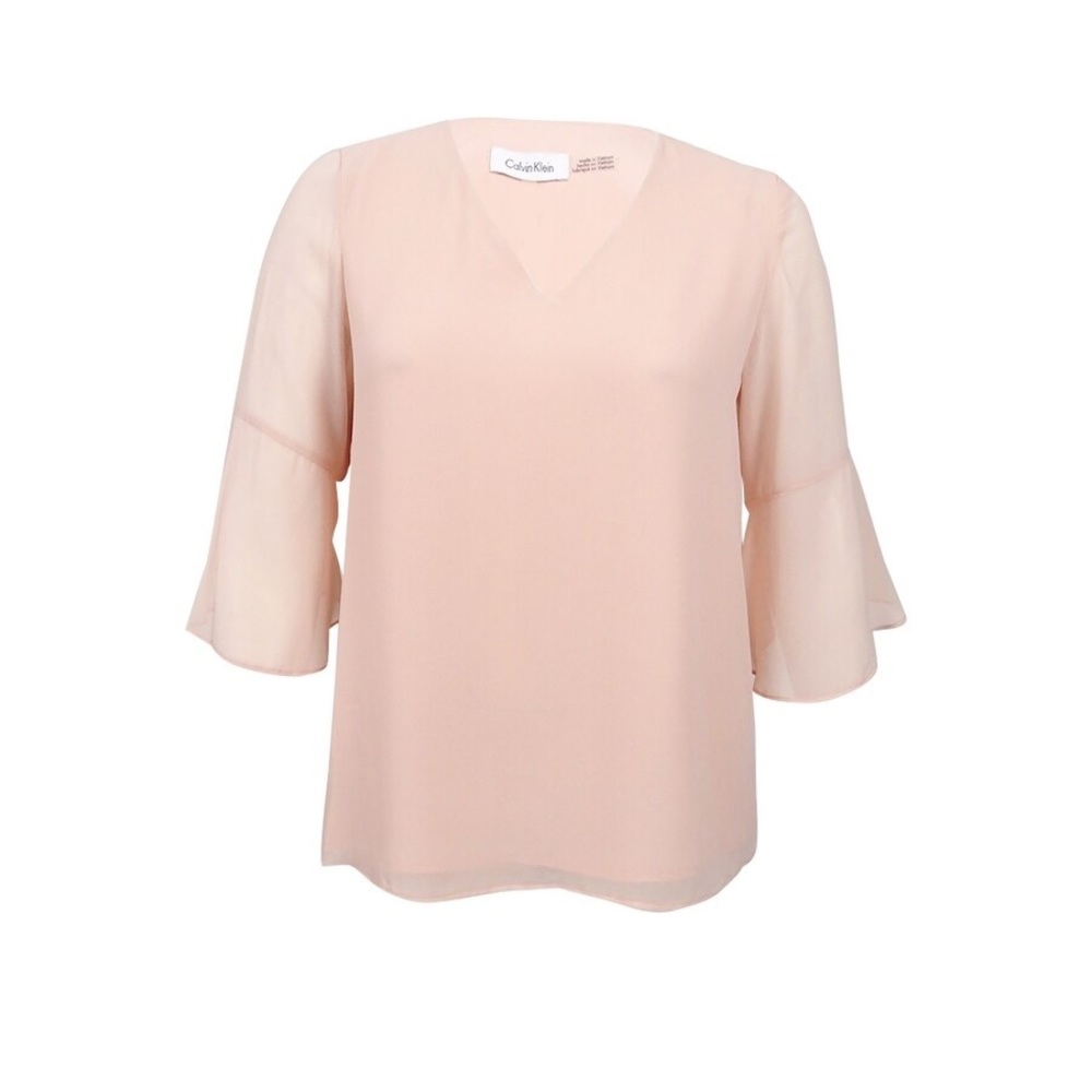 Blush Pink Calvin Klein Bell Sleeve chiffon blouse